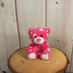 Pink 7.5 inch bear covered in white hearts