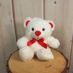 10 inch white Valentine bear with a red nose and a red bow