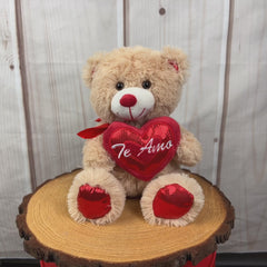 12 in red sequin bear holding te amo heart with sequin paws