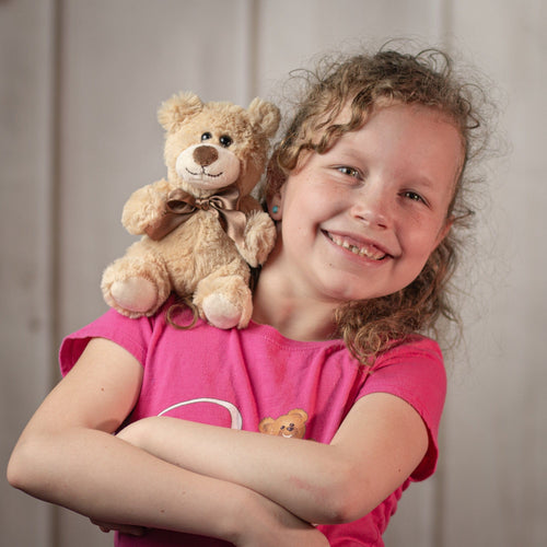 girl with 6" Cute Teddy Trio in tan