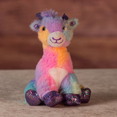 6 in rainbow sherbet giraffe with purple glitter hands and feet