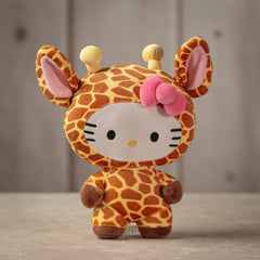 hello kitty in a giraffe costume wearing a pink bow