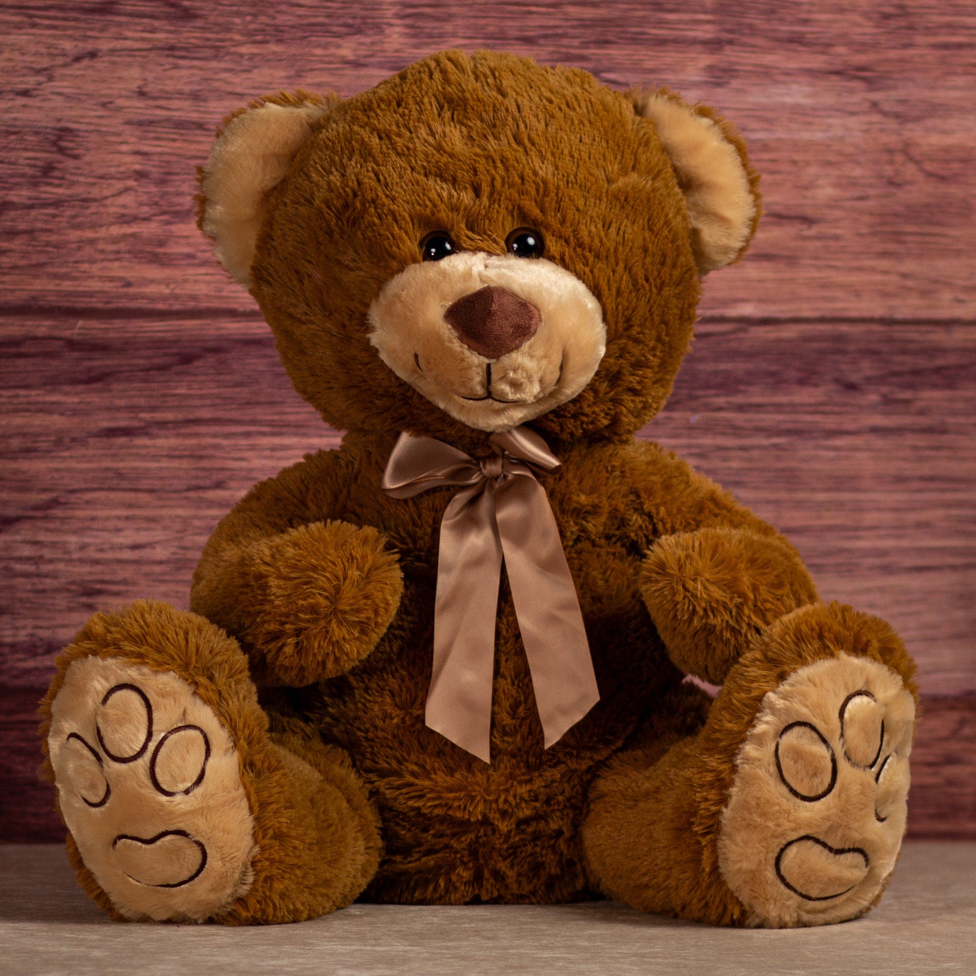 18 in brown stuffed bear with paw prints on paws