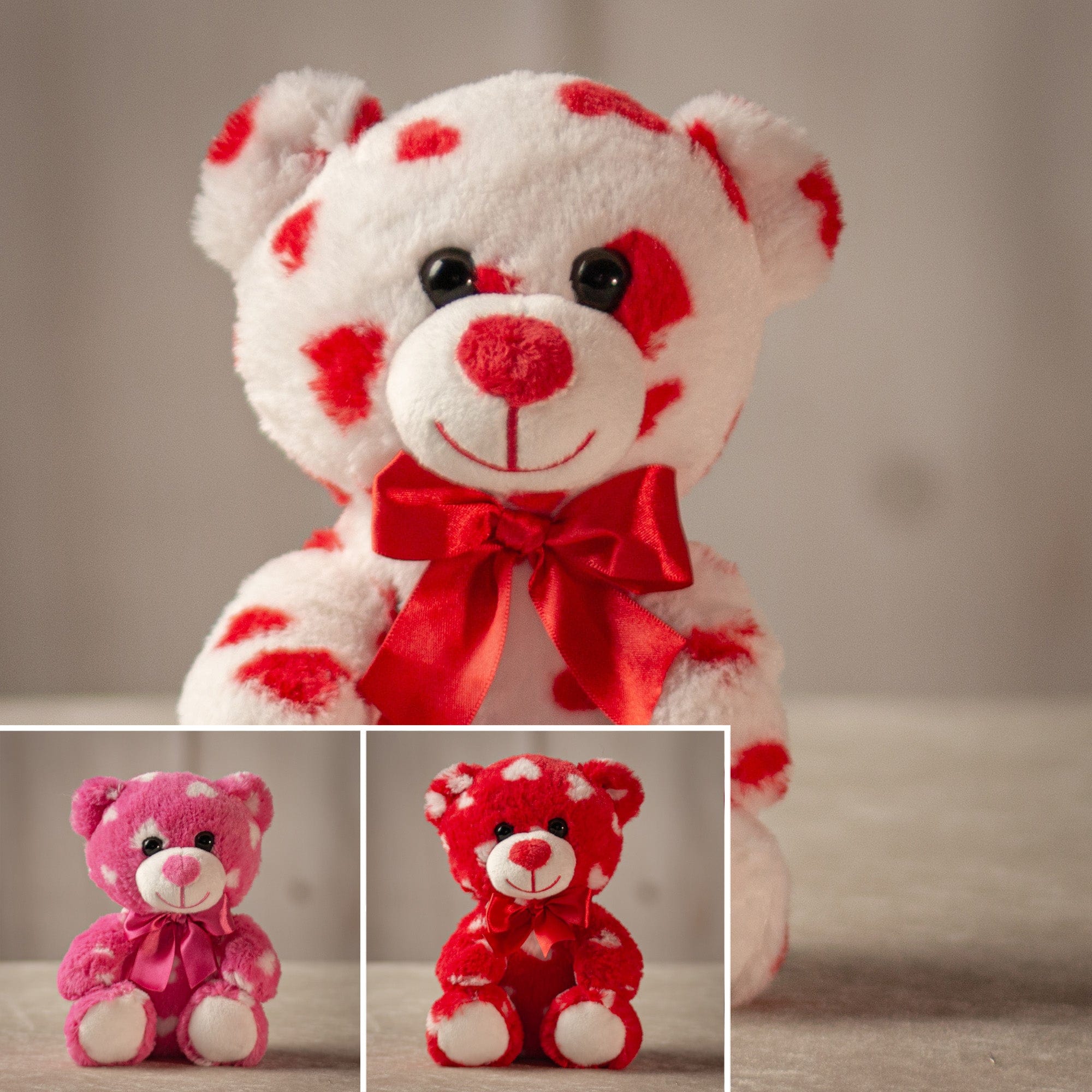 7.5" Heart Print Bear Trio