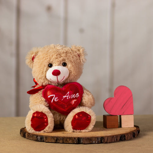 12 in red sequin bear holding te amo heart