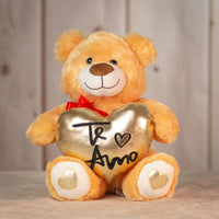 15" Bigtime Te Amo Bear Duo with gold heart and red bow with heart feet