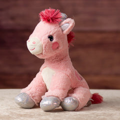 10 in stuffed pink giraffe with glitter eyes and glitter ears and paws