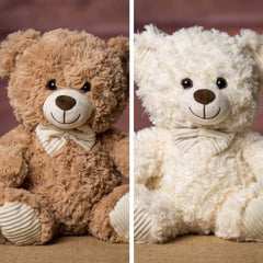 A beige and cream bear that are 11 inches tall while sitting