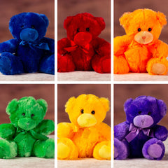 6" stuffed bright bright and cheery bears with bow around neck