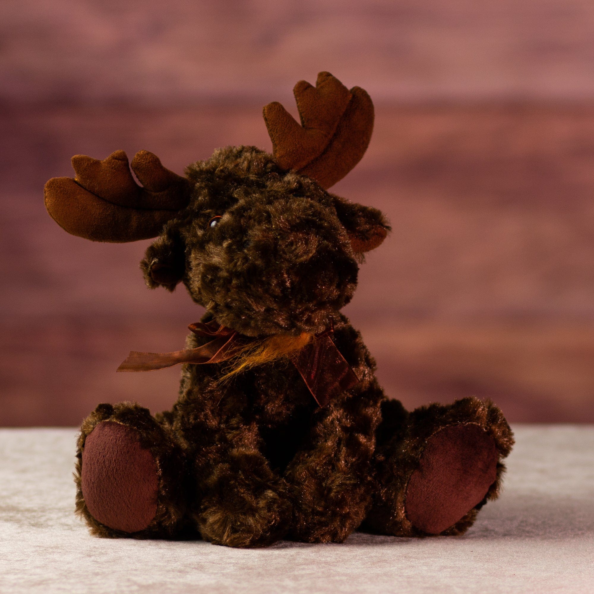 9 in stuffed big brown moose with bow 