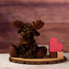 9 in stuffed big brown moose with bow 