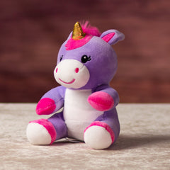 6 in stuffed purple and pink unicorn with metallic horn