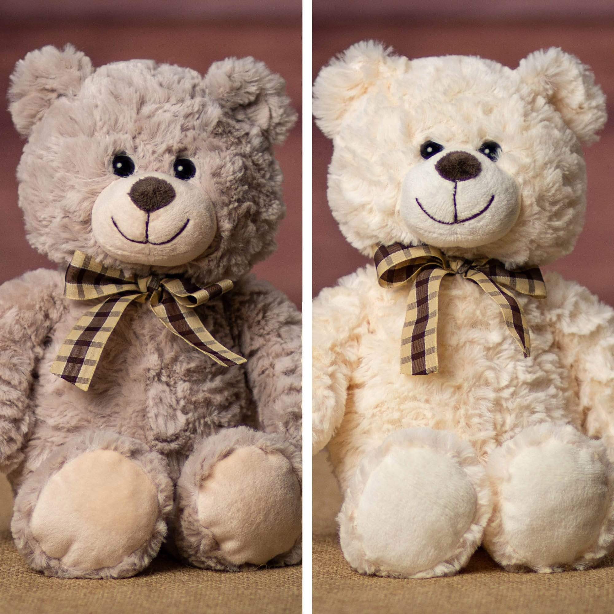 A cream and brown bear that are 13 inches tall while standing