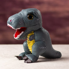 A gray dinosaur that is 9.5 inches tall while standing