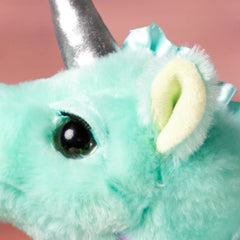 stuffed 11 in teal seahorse unicorn with eyelashes and silver horn